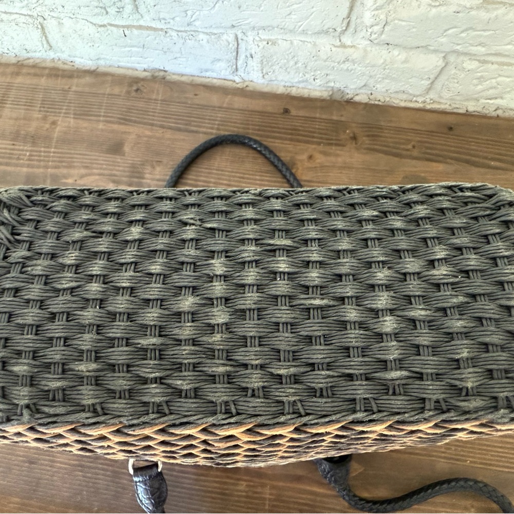 Vintage Brighton Straw & Leather Purse Tote Bag Woven Braided Straps-Tan Black - Picture 13 of 16